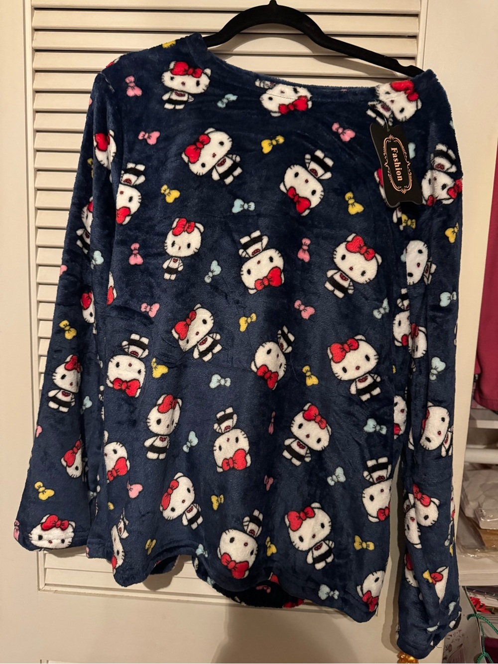 Hello Kitty Navy Plush Pullover Top with Red Bows